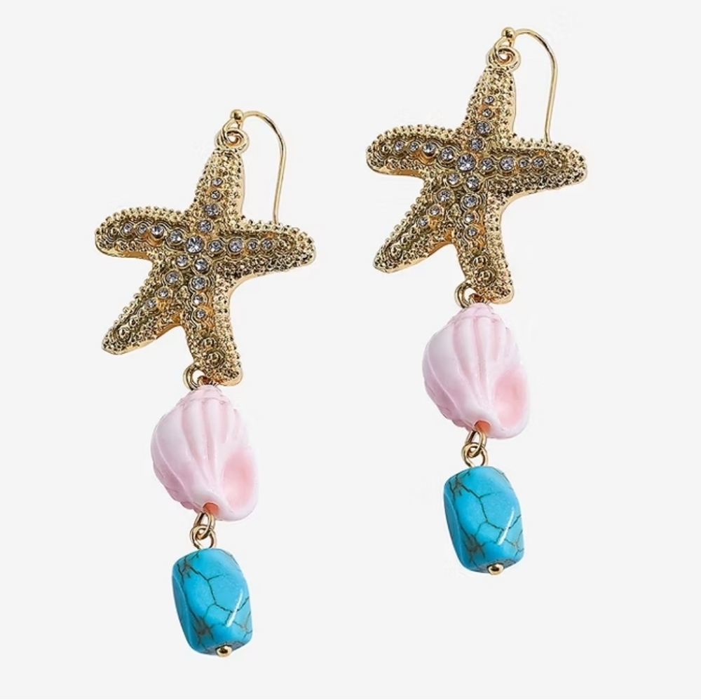 Bijoux Bar Gold Starfish Shell Drop Earrings